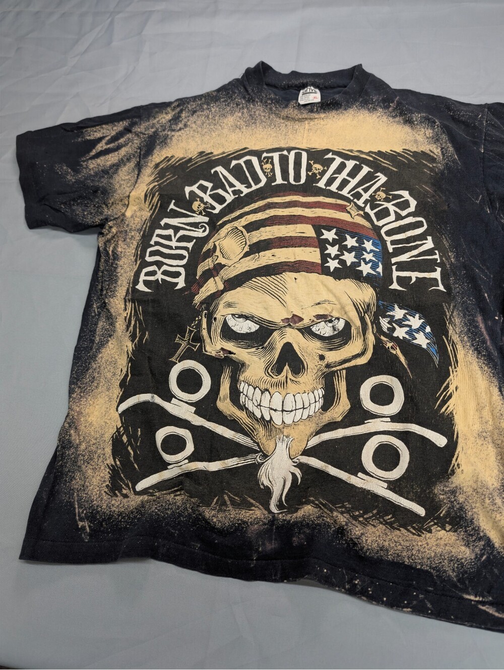 Born Bad To The Bone Vintage Shirt XL Bleached USA Biker